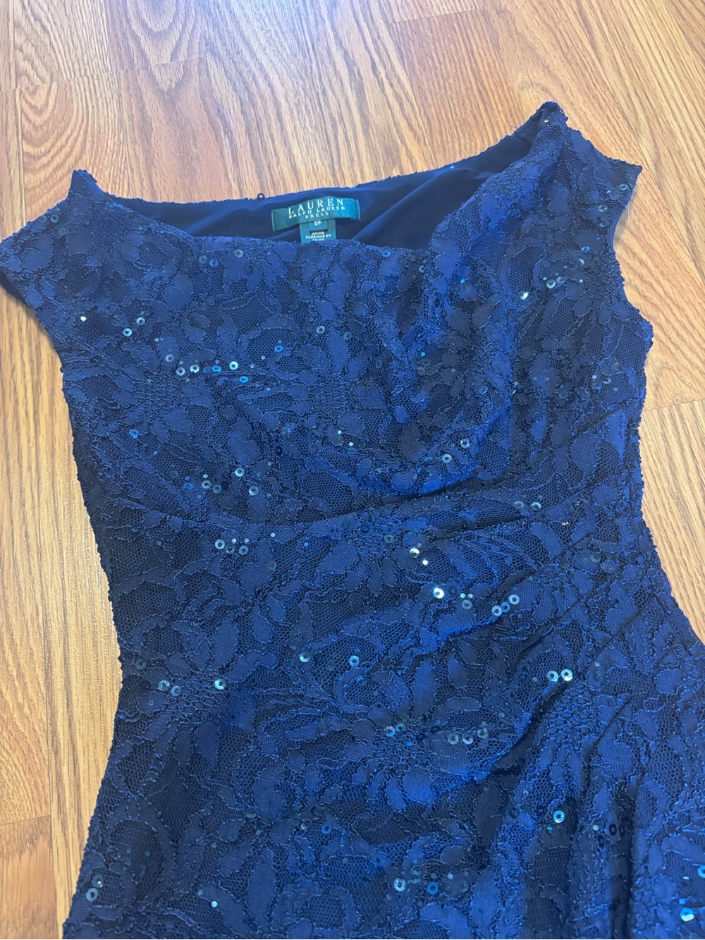 Lauren Ralph Lauren Navy Lace Sequin Sheath Midi Dress - Picture 2 of 10